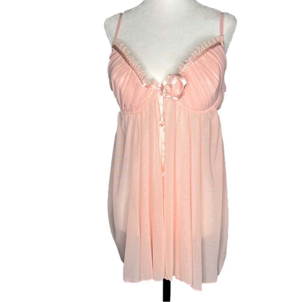 Sexy Pink Gauzy Babydoll Slip Lingerie